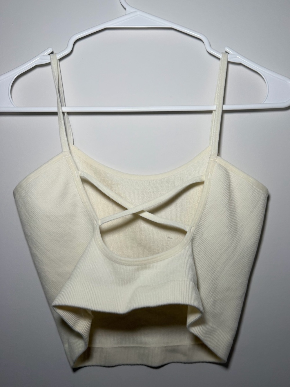 By Together Seamless Ribbed Cream Cropped Strap Top M/L - Picture 2 of 6